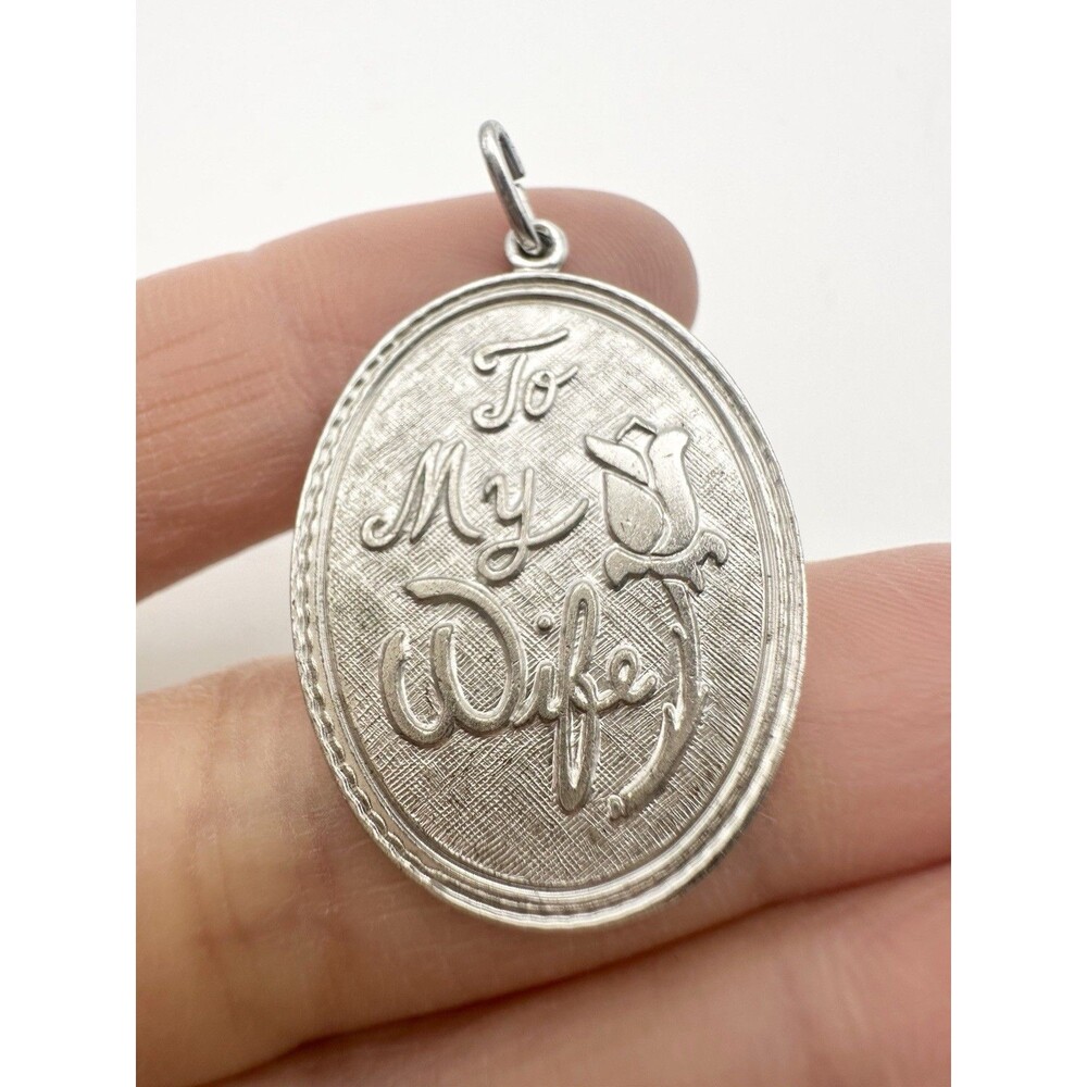 Vintage Sterling Silver " To My Wife" Oval Charm/Pendant Rose